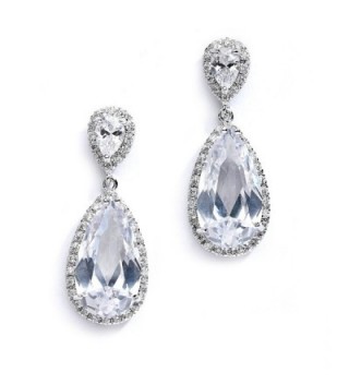 Mariell Cubic Zirconia Earrings for Weddings with Oblong Pear-Shaped Teardrop - Bridal & Evening Dangles - CW127WOZGGB