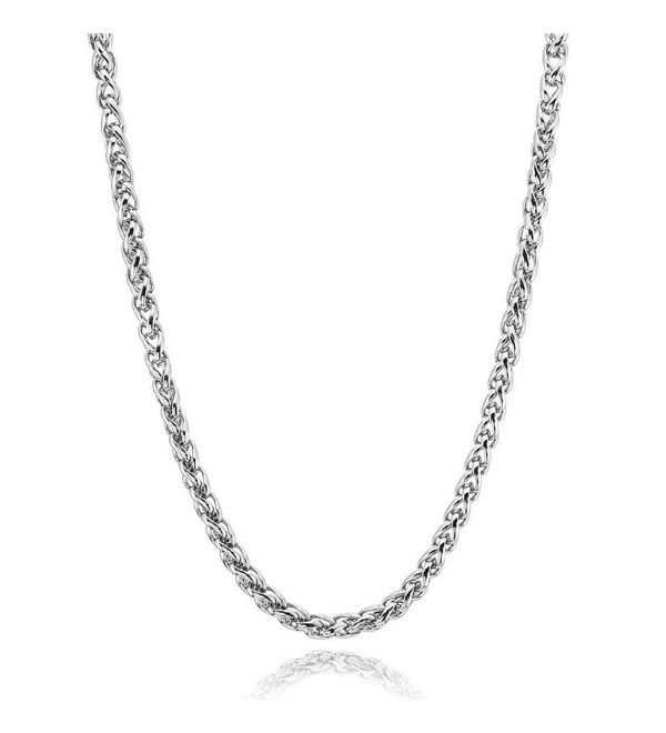 NEOWOO 4mm Stainless Steel Chain Necklace Titanium Steel Wheat Curb Link Silver for Men Women- 19-36inch - CM17YDONWX5