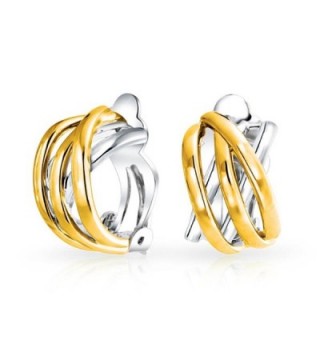 Bling Jewelry Two Tone Gold Plated Criss Cross Half Hoop Clip On Earrings - C311KSBI1GD