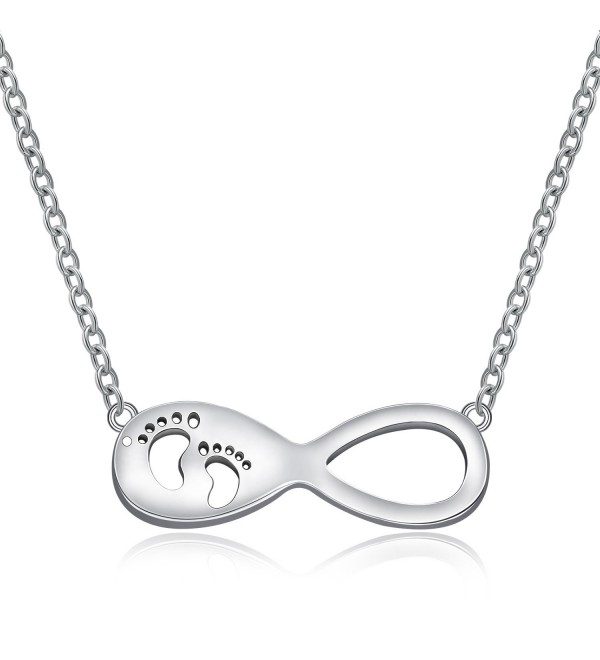Infinity Necklace Mother's Day Gift Sterling Silver Mother and Child Footprints Infinity Symbol Pendant Necklace - CZ188HM32DE