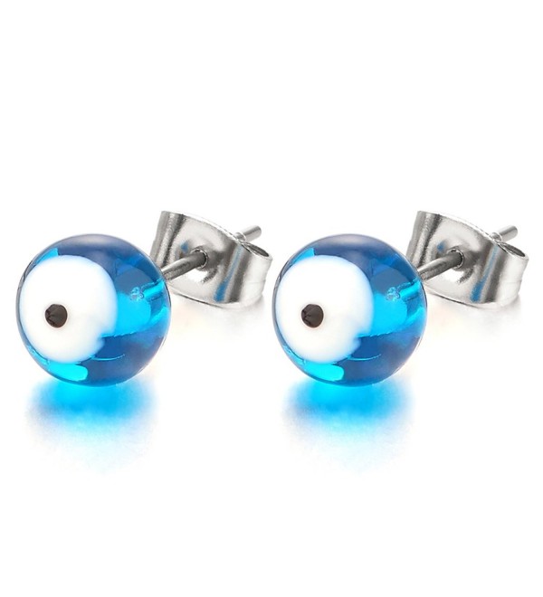 Blue Evil Eye Bead Stud Earrings for Women and Men- Stainless Steel- Prayer Mala- 2pcs - C91869D4G62