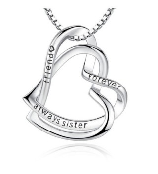 'Always my sister forever my friend' Double Love Heart Pendant Necklace- Jewelry Gifts for Women- Girls - CW186G29RTO