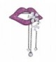 OBONNIE Violet Rhinestone Crystal Hot Sexy Lips CZ Daisy Flower Brooch Pin Collar Pin with Pearl Tassel - CU185MZWTWQ