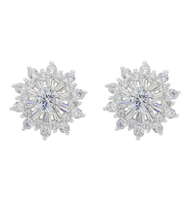 EVER FAITH 925 Sterling Silver Full Cubic Zirconia Snowflake Flower Stud Earrings Clear - CM129H45ME5