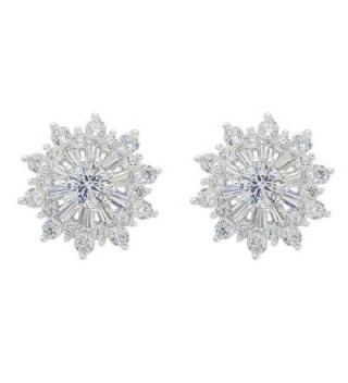 EVER FAITH 925 Sterling Silver Full Cubic Zirconia Snowflake Flower Stud Earrings Clear - CM129H45ME5