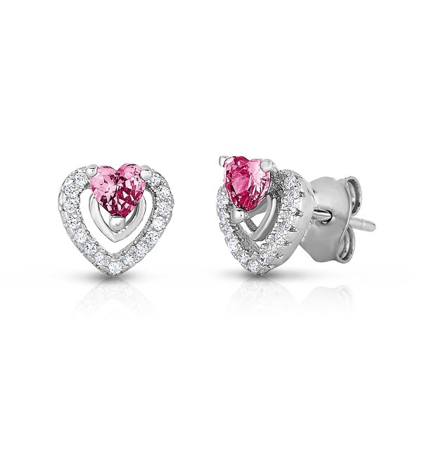 Halo Heart Stud Earring in Sterling Silver with Simulated Birthstone and CZ - C6129G80SSH
