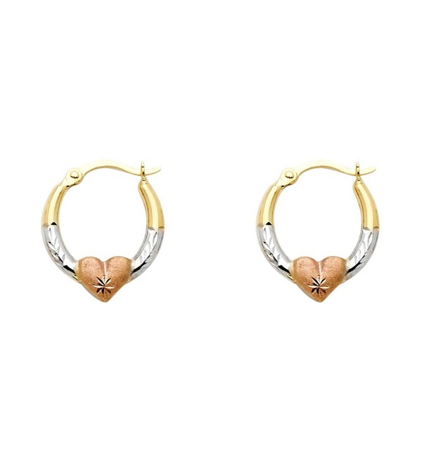14k Tri Color 2mm Thickness Oval Shape Hoop Earringswith Heart (18 x 14 mm) - C511C169DJR