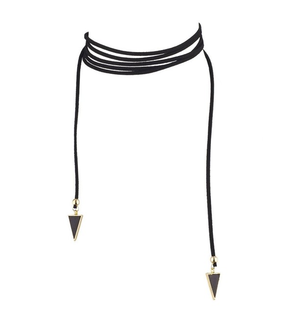 Lux Accessories Black and Gold Tone Triangle End Faux Suede Tie Choker - CG12LQ58WKT