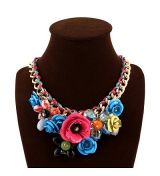 JewelryLove Women's Rose Flower Statement Necklaces Crystal Chokers - Blue+Rose - C312LELL8VF