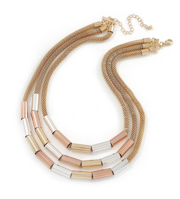 Stylish 3 Strand Layered Mesh with Metal Tunnel Beads Necklace In Gold Tone - 44cm L/ 7cm Ext - CX127GURLBJ