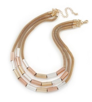 Stylish 3 Strand Layered Mesh with Metal Tunnel Beads Necklace In Gold Tone - 44cm L/ 7cm Ext - CX127GURLBJ