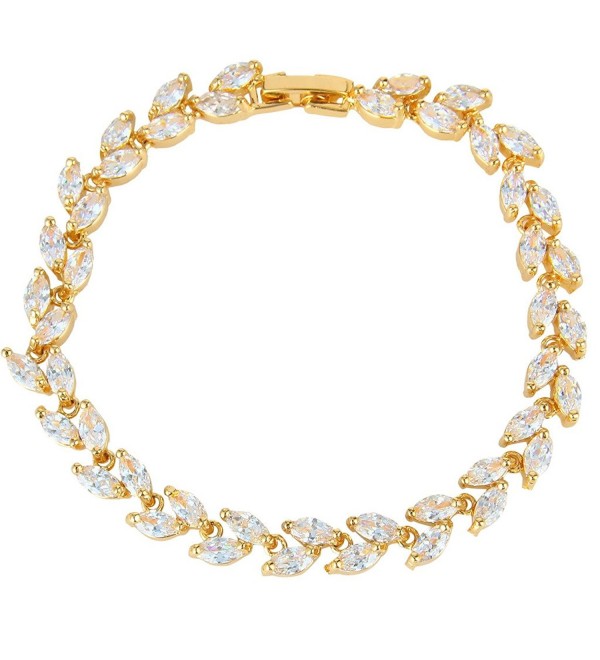 EVER FAITH Bridal Gold-Tone Clear Zircon Leaf Tennis Bracelet - C311YPZZ8LT