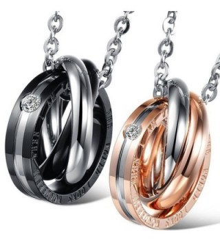 Oidea 2 Pcs Stainless Steel Lover's Message Pendant Necklace- Dual Rings hook-ups with Chain - CK12GRMXDJL