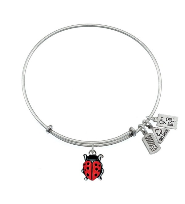 Wind & Fire Ladybug Silver Finish Charm Bangle - CV12CLT7ZDJ