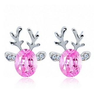 Crystal Gemstone Earrings luxury three dimensional Christmas reindeer earing/necklace set (seperately) - Pink - CP12JZ1KXQR