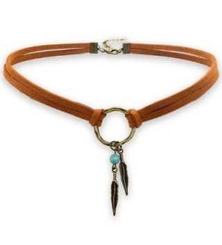 Suede Choker Necklace for Women- Native American Indian Jewelry Bohemian Feather Handmade Leather Jewelry - CH182Y6AC47