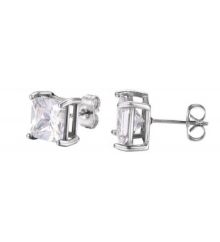 Stainless Steel Princess Cut White Cubic Zirconia Stud Earrings With Push Backings- By Regetta Jewelry - CB12G7C9LM9