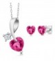 2.71 Ct Heart Shape Pink Created Sapphire 925 Sterling Silver Pendant Earrings Set - CD11UGVBJKF
