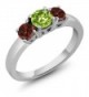 1.34 Ct Round Green Peridot Red Garnet 925 Sterling Silver 3-Stone Ring - CI11H0C6L0V