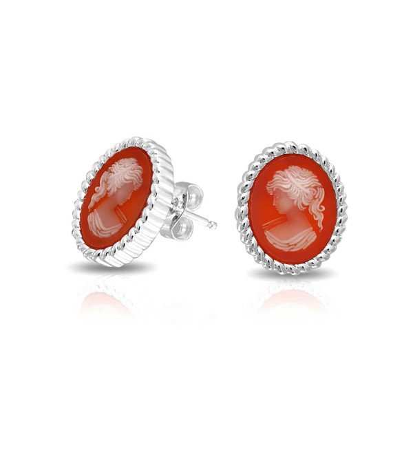 Bling Jewelry Red Simulated Resin Cameo Rope Edged Stud earrings 925 Sterling Silver 13mm - C511BDQRCAR