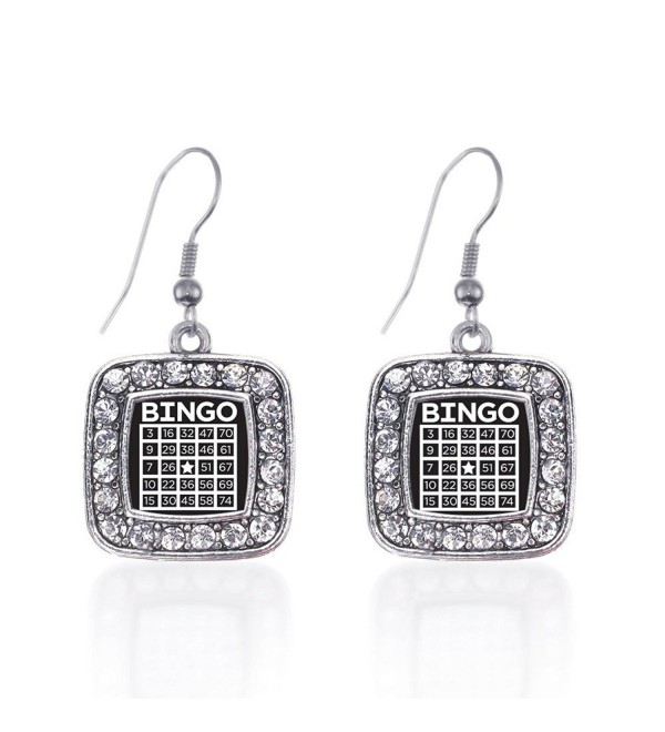 Inspired Silver Bingo Classic Charm Earrings Square French Hook Clear Crystal Rhinestones - CG124J2WKTP