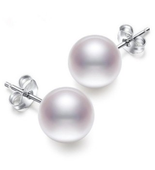 S925 Stud Handpicked AAAA+ Round Freshwater Cultured White Pearl Stud Earrings for Women - CB18636HKG7