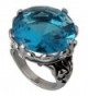 24MM Stainless Steel High Polished- Oxidized Blue CZ Vintage Style Cocktail Ring (Size 5 to 9) - CV11BC4FRSP