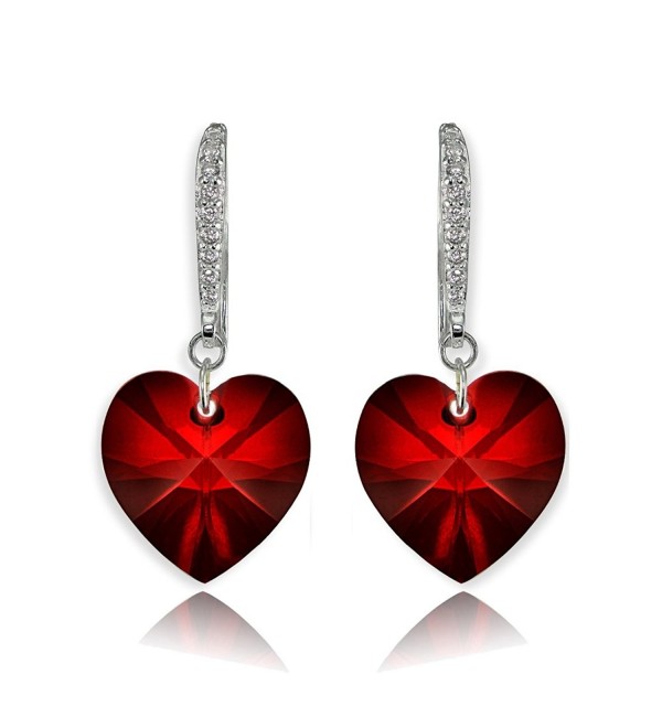Sterling Silver Heart Dangle Earrings Created with Swarovski Crystals - Ruby - Silver - C2186Y3YDM4