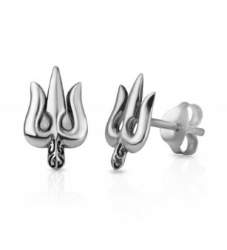 Sterling Silver Tiny Trishula 3-Headed Spear Hindu God Weapon Symbol Unisex Post Stud Earrings 11 mm - CQ12NVX9H7K