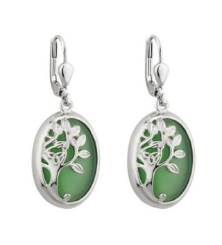Tree of Life Drop Earrings Rhodium Green Irish Made - CN11YMZJ6ZB