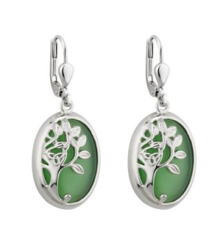 Tree of Life Drop Earrings Rhodium Green Irish Made - CN11YMZJ6ZB