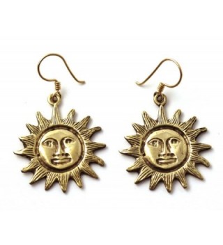 Bronze Bohemian Hippie Boho Sun Drop Dangle Earrings Fish Hook Charm Vintage Thailand Made Jewelry - CG12CBVKWRN