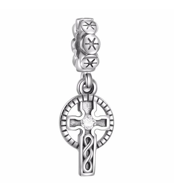 925 Sterling Silver Celtic Cross Dangle Vintage Charms Bead for European Charm Bracelet - CY186LZCRWK