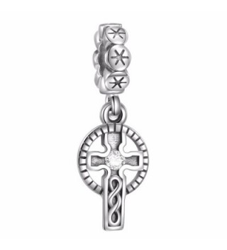 925 Sterling Silver Celtic Cross Dangle Vintage Charms Bead for European Charm Bracelet - CY186LZCRWK