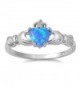 9MM .925 Sterling Silver BLUE LAB CREATED OPAL IRISH Claddagh (2 HANDS) Ring3-10 - CN110IDV5BT