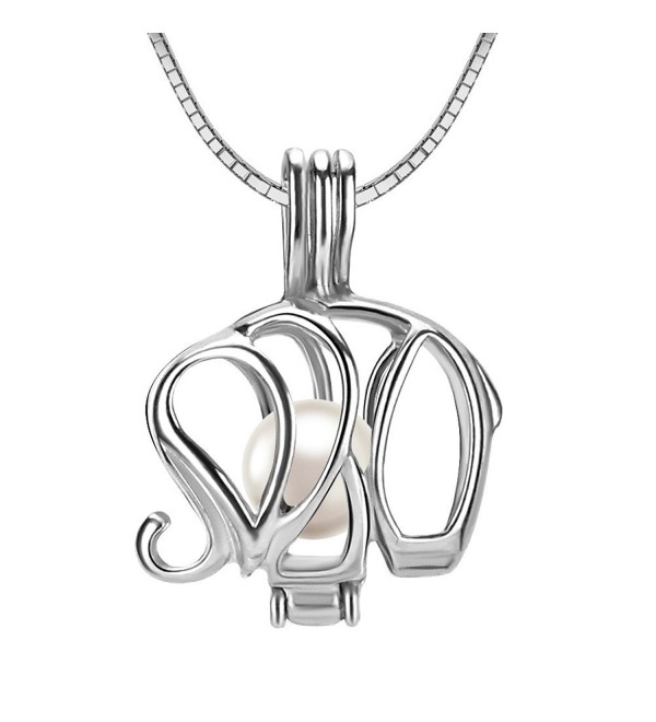 925 Sterling Silver Elephant Locket Pendant Necklace with 6-7mm Round Akoya Cultured Pearl 16" 18" - CZ120PD8PKF