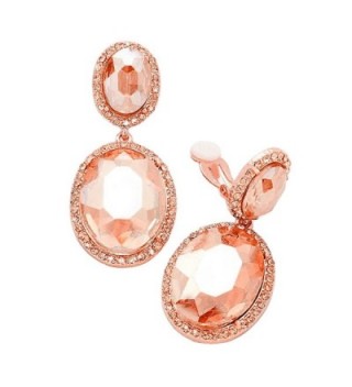 Rosemarie Collections Women's Double Oval Crystal Evening Clip On Earrings - Rose Gold/Peach - CB186SDEQZQ