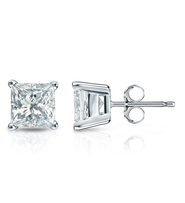 Sterling Silver Simulated Princess Cut CZ Diamond Stud Earrings 4 Prong (3mm- 7mm- AAA quality) - CN18200XO0S