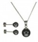 Sterling Silver Chain Necklace Earrings Black Simulated Pearl Pendant Made with Swarovski Crystals - CP11NXIH3WL