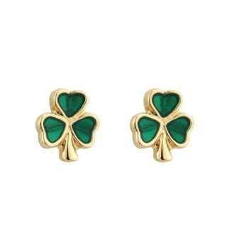 Shamrock Earrings Small Studs Gold Plated & Enamel Irish Made - CH116D54RJD