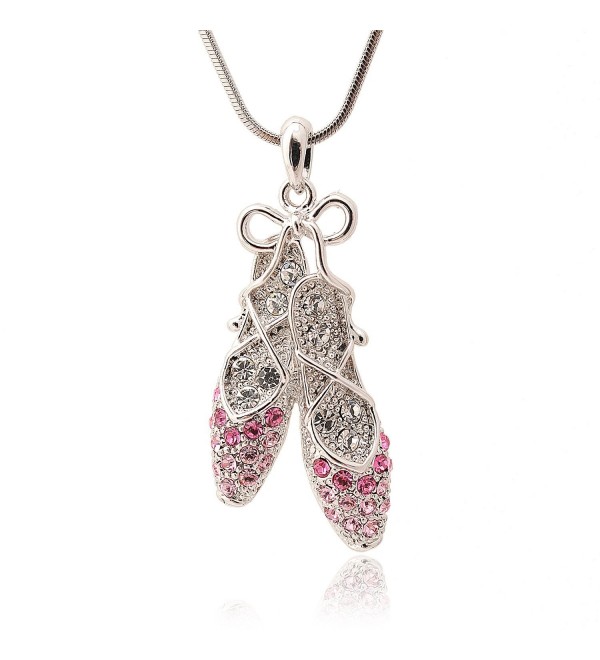 Spinningdaisy Silver Plated Pink Crystal Ballet Slipper Shoe Necklace - CR11E4LTUTP
