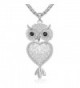 29" Vintage Night Owl Heart Pendant Necklace Rhinestone Alloy Long Chain Silver Plated - Silver - C1188N8RWOG