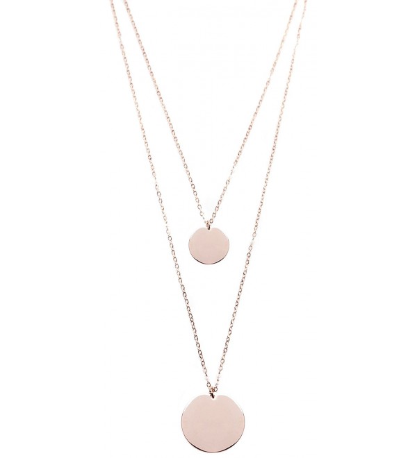 Layered Necklace Circle Pendants Rose Gold | Double Row Necklace 2 Round Charms - CD18222M2MY