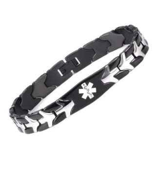 Fashion Flying fish Stainless steel Medical Alert id Bracelets with Free Engraving - BLACK - C0187E8UK8U