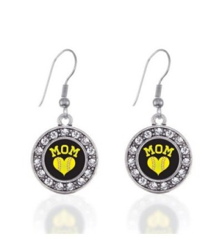 Softball Mom Circle Charm Earrings French Hook Clear Crystal Rhinestones - CK124BUUFER