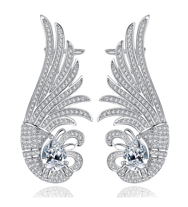 18k White Gold Plated Feather Cubic Zirconia Stud Earrings - C2182HLOX3O