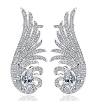 18k White Gold Plated Feather Cubic Zirconia Stud Earrings - C2182HLOX3O