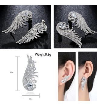 White Plated Feather Zirconia Earrings