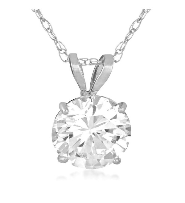 Jewelili 10KT White Gold Swarovski Zirconia Solitaire Pendant Necklace- 18" - CC17YZ2WMY0