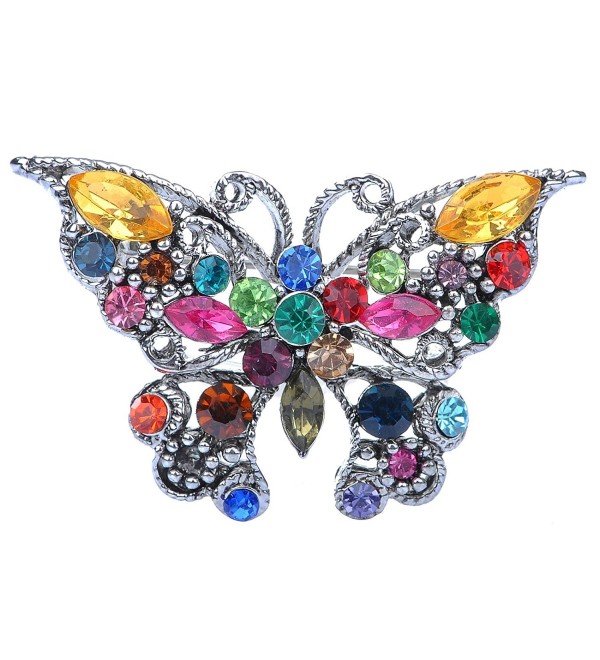 Alilang Silvery Tone Rainbow Multi Colored Rhinestone Butterfly Insect Bug Wings Brooch Pin - CQ115YFMFF1